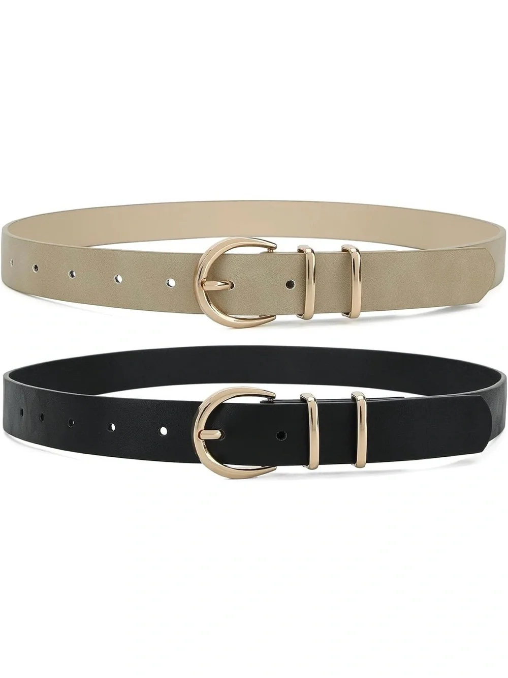 Women's Duo Belt Set - Black & Beige with Gold Buckles